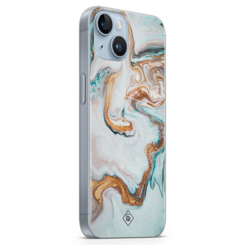 Casimoda iPhone 14 Plus siliconen hoesje - Marmer blauw goud