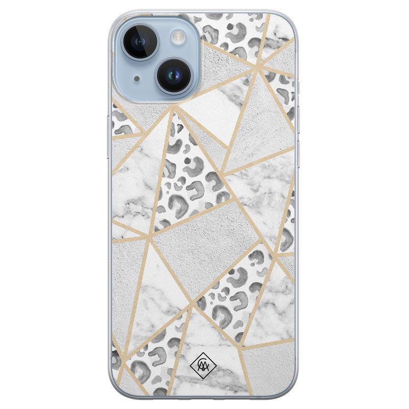 Casimoda iPhone 14 Plus siliconen hoesje - Stone & leopard print