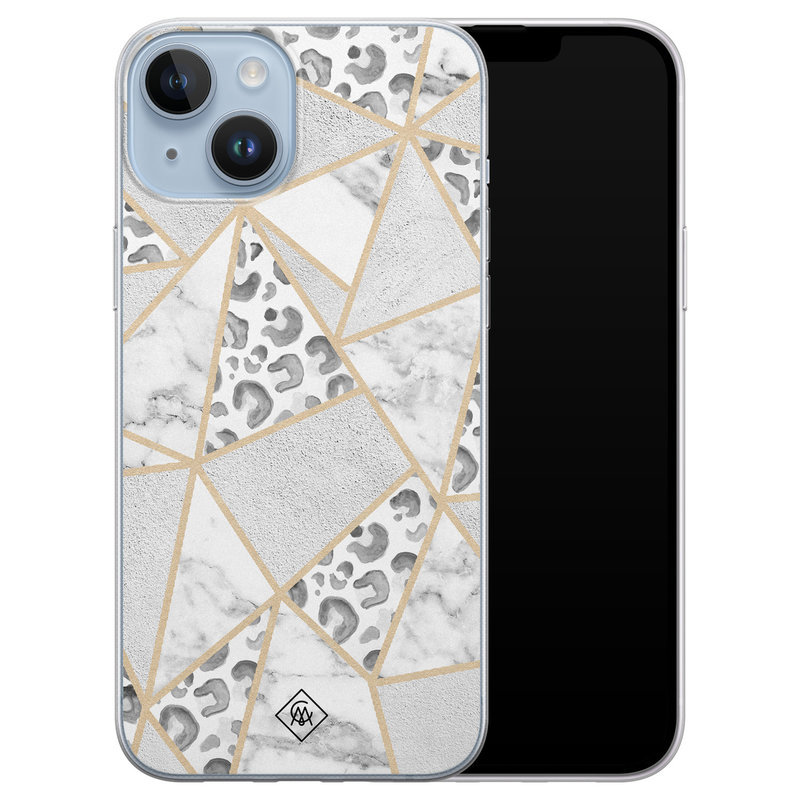 Casimoda iPhone 14 Plus siliconen hoesje - Stone & leopard print