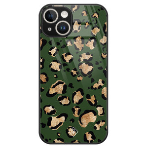 Casimoda iPhone 14 glazen hardcase - Luipaard groen