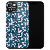 Casimoda iPhone 14 glazen hardcase - Bloemen blauw