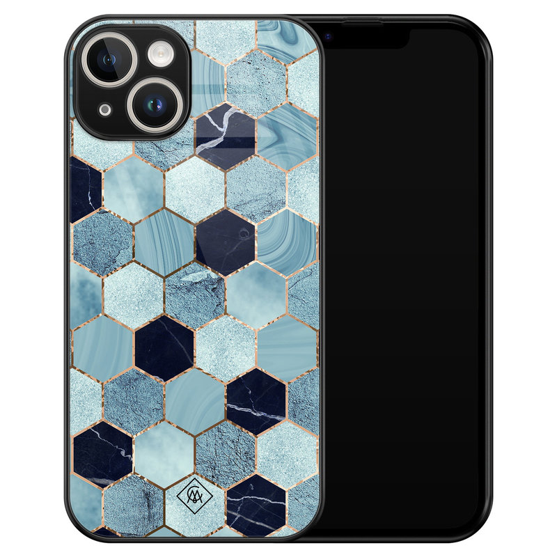 Casimoda iPhone 14 glazen hardcase - Blue cubes