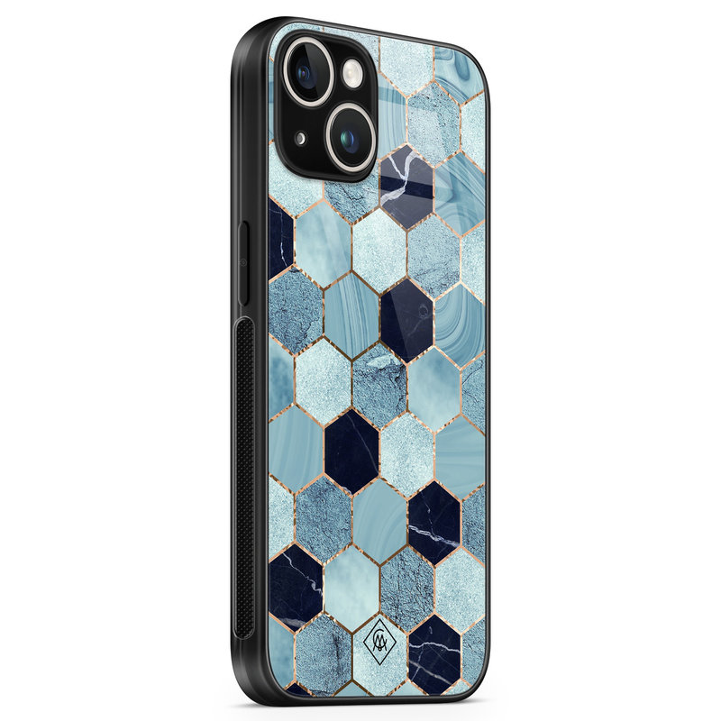 Casimoda iPhone 14 glazen hardcase - Blue cubes