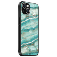 Casimoda iPhone 14 glazen hardcase - Marmer azuurblauw