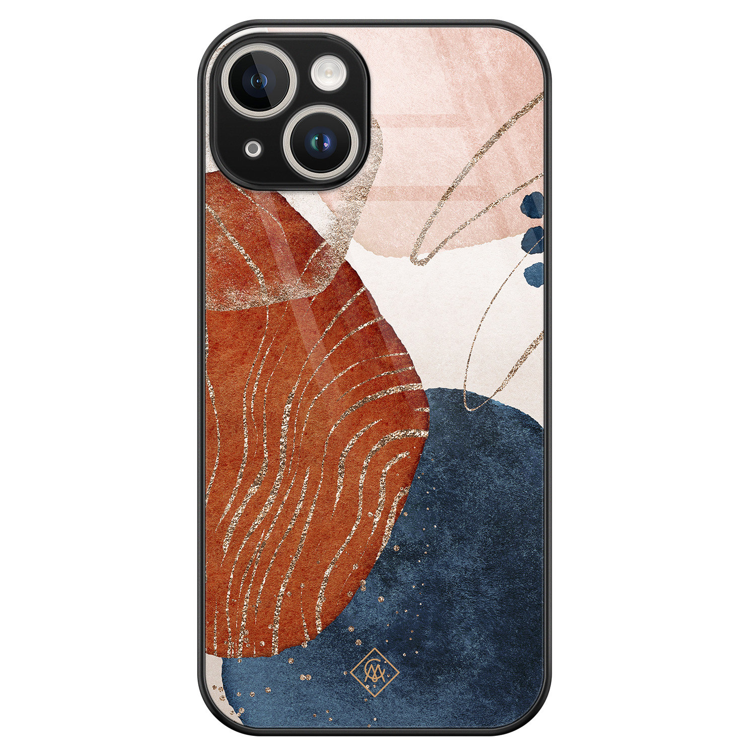 iPhone 14 glazen hardcase - Abstract terracotta