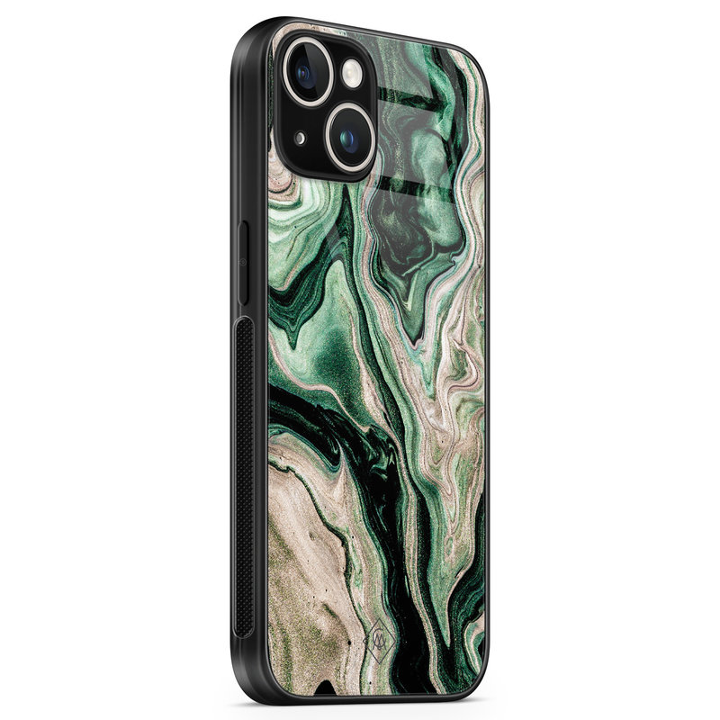 Casimoda iPhone 14 glazen hardcase - Green waves