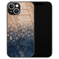 Casimoda iPhone 14 glazen hardcase - Marmer blauw rosegoud