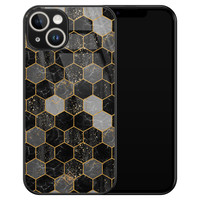 Casimoda iPhone 14 glazen hardcase - Hexagons zwart