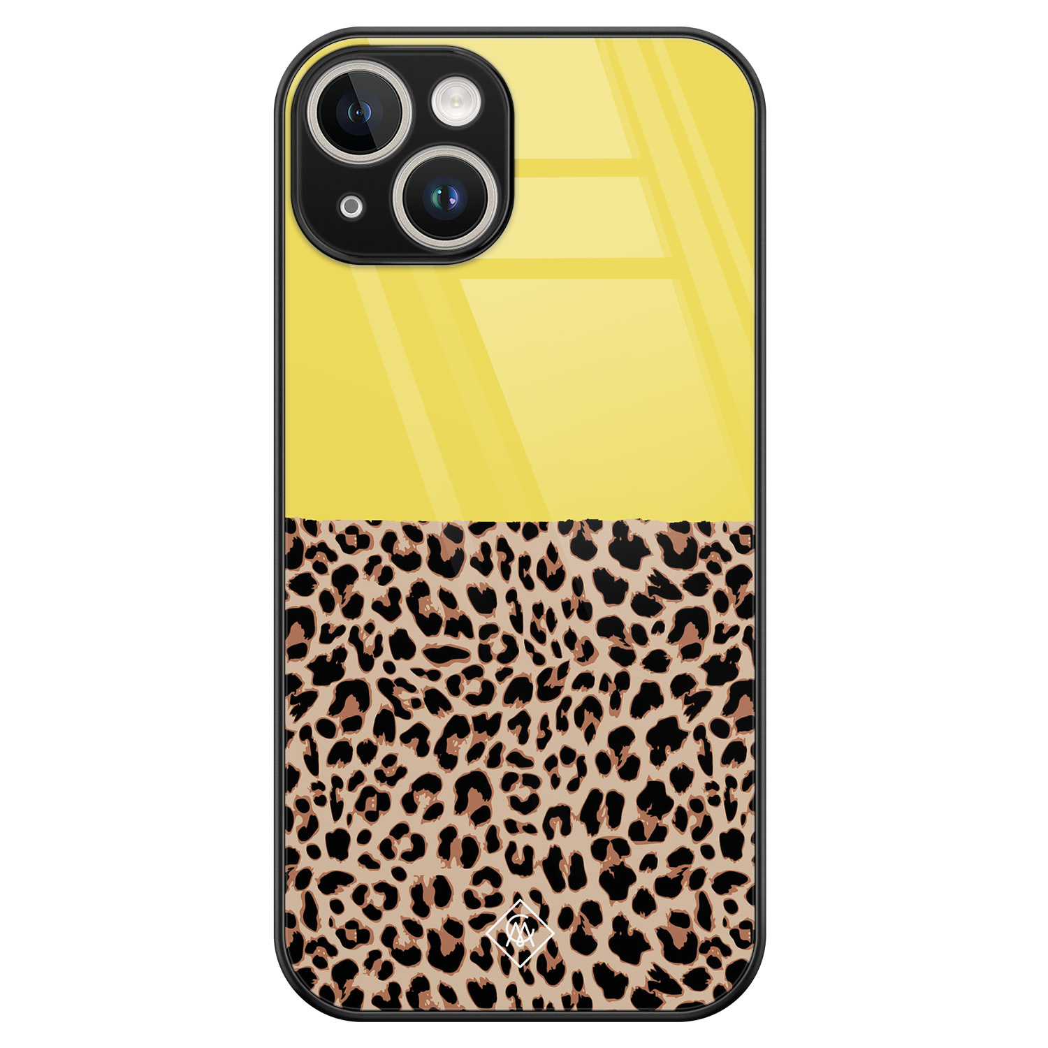 iPhone 14 glazen hardcase - Luipaard geel