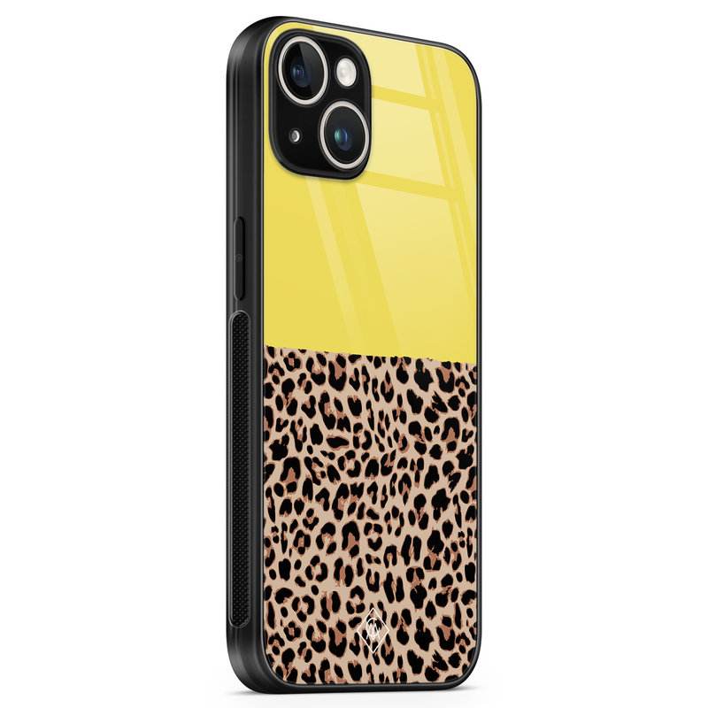 Casimoda iPhone 14 glazen hardcase - Luipaard geel