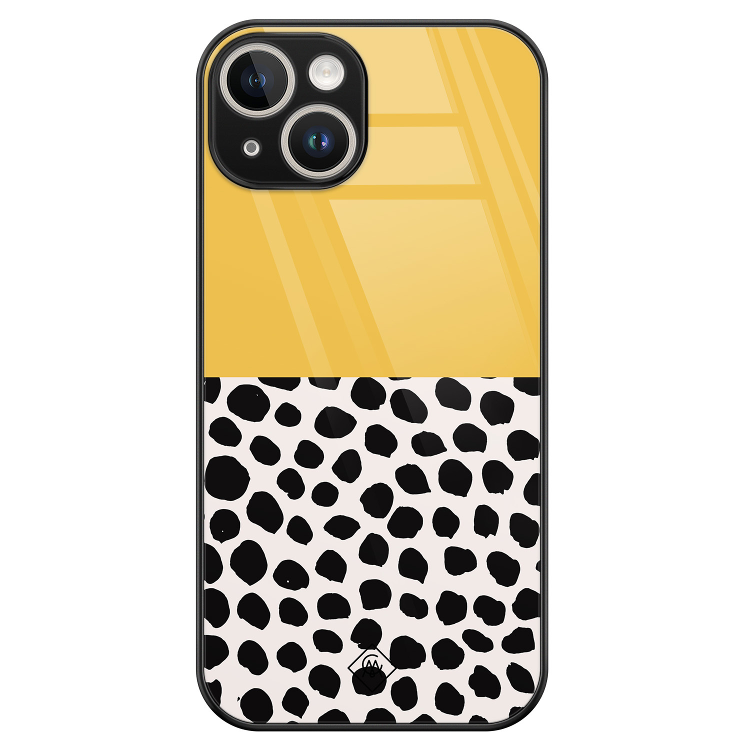 iPhone 14 glazen hardcase - Abstract geel