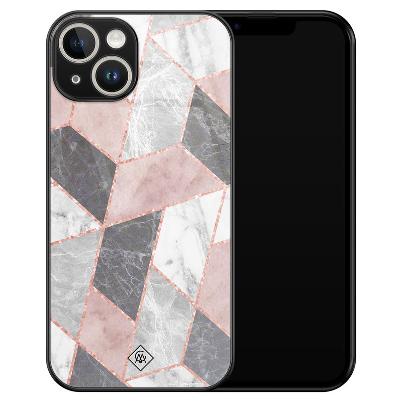 Casimoda iPhone 14 glazen hardcase - Stone grid