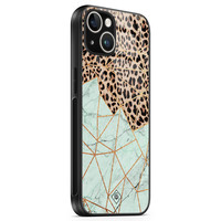 Casimoda iPhone 14 glazen hardcase - Luipaard marmer mint