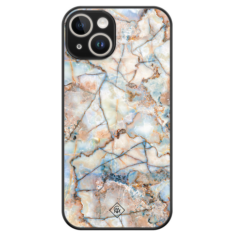 Casimoda iPhone 14 glazen hardcase - Marmer bruin blauw