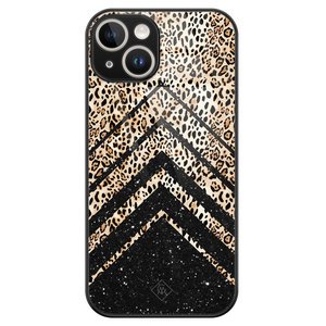Casimoda iPhone 14 glazen hardcase - Chevron luipaard