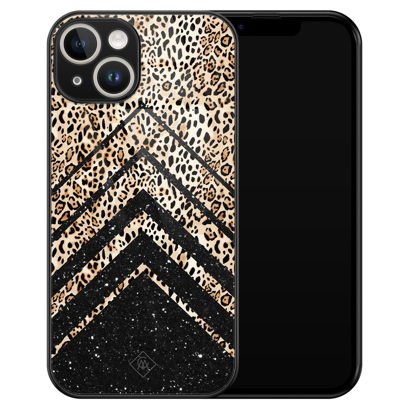 Casimoda iPhone 14 glazen hardcase - Chevron luipaard