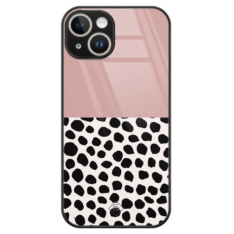 Casimoda iPhone 14 glazen hardcase - Pink dots