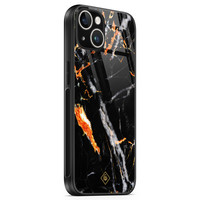 Casimoda iPhone 14 glazen hardcase - Marmer zwart oranje