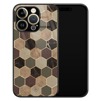 Casimoda iPhone 14 Pro glazen hardcase - Kubus bruin groen