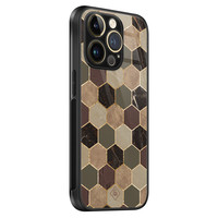 Casimoda iPhone 14 Pro glazen hardcase - Kubus bruin groen