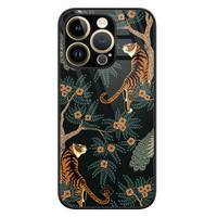 Casimoda iPhone 14 Pro glazen hardcase - Tijger jungle