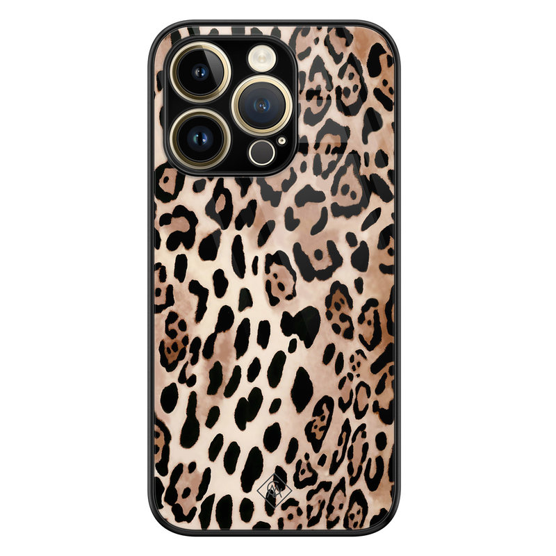 Casimoda iPhone 14 Pro glazen hardcase - Golden wildcat