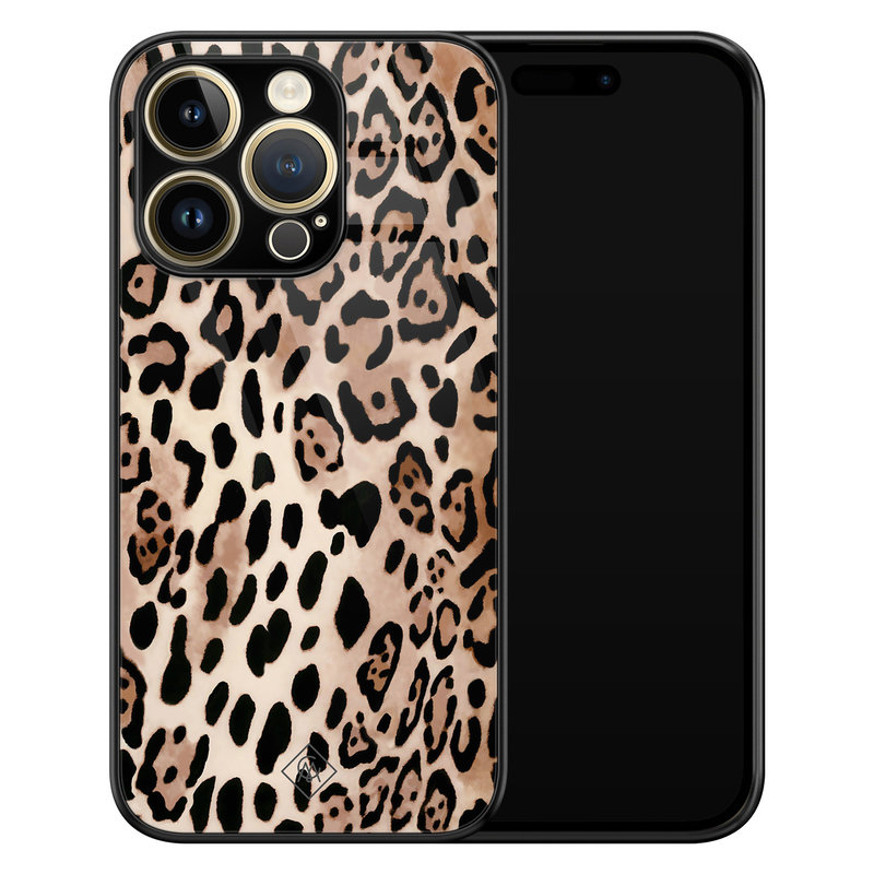 Casimoda iPhone 14 Pro glazen hardcase - Golden wildcat