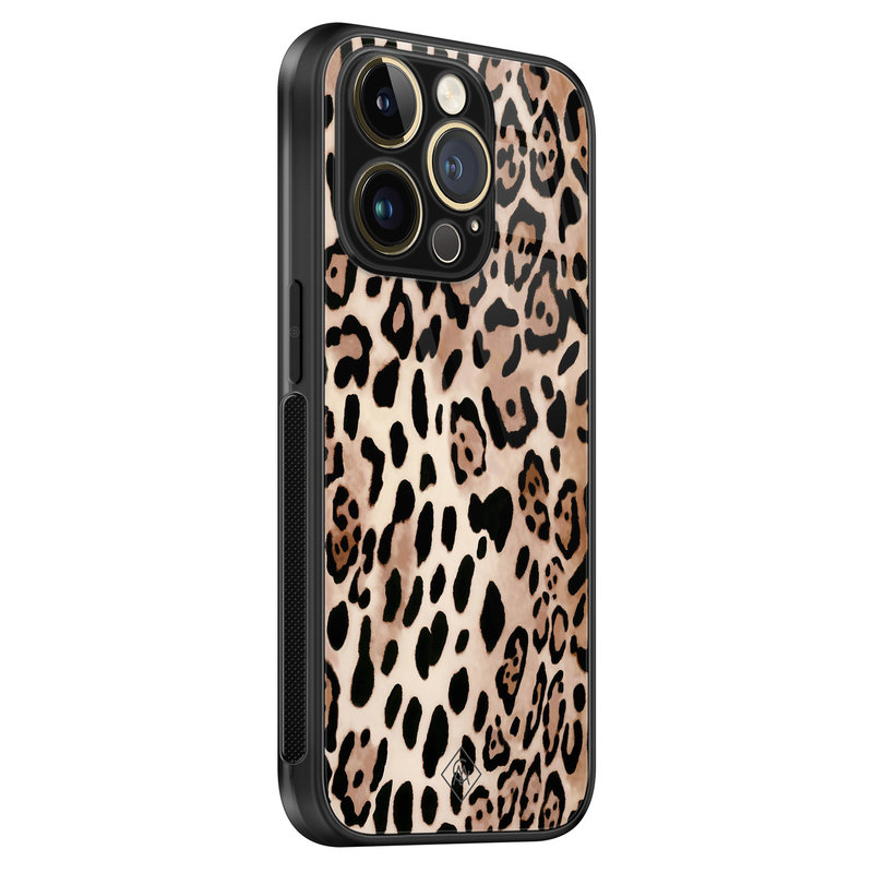 Casimoda iPhone 14 Pro glazen hardcase - Golden wildcat