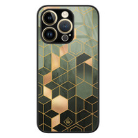Casimoda iPhone 14 Pro glazen hardcase - Kubus groen