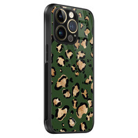 Casimoda iPhone 14 Pro glazen hardcase - Luipaard groen