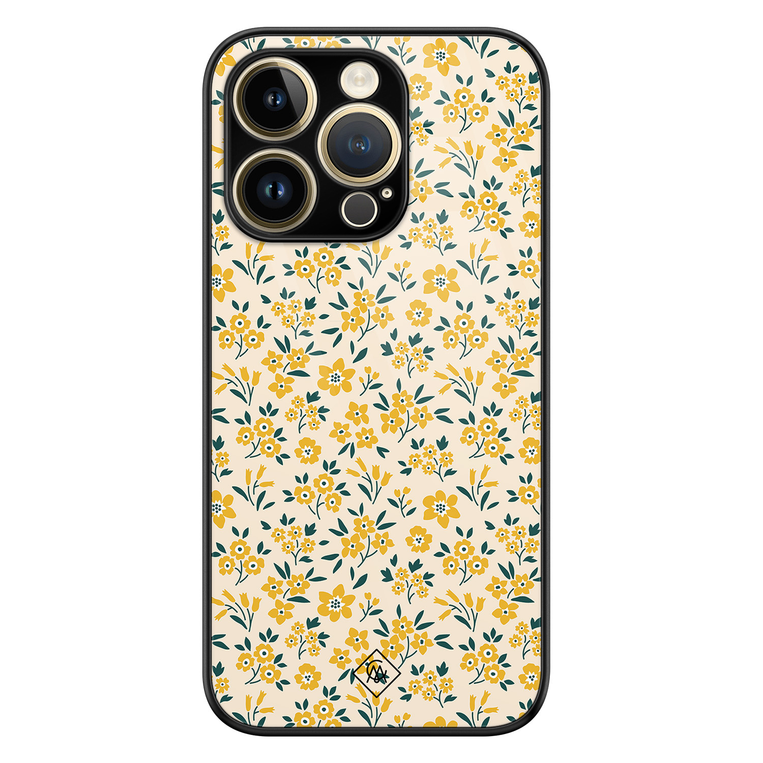 iPhone 14 Pro glazen hardcase - Yellow garden