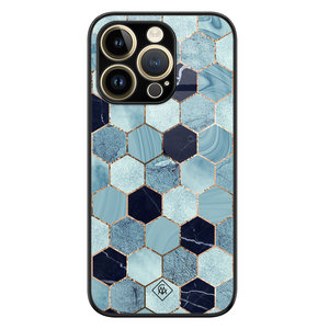 Casimoda iPhone 14 Pro glazen hardcase - Blue cubes