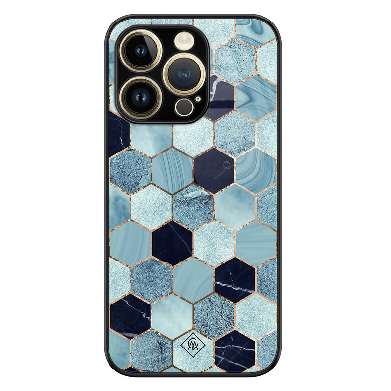 Casimoda iPhone 14 Pro glazen hardcase - Blue cubes