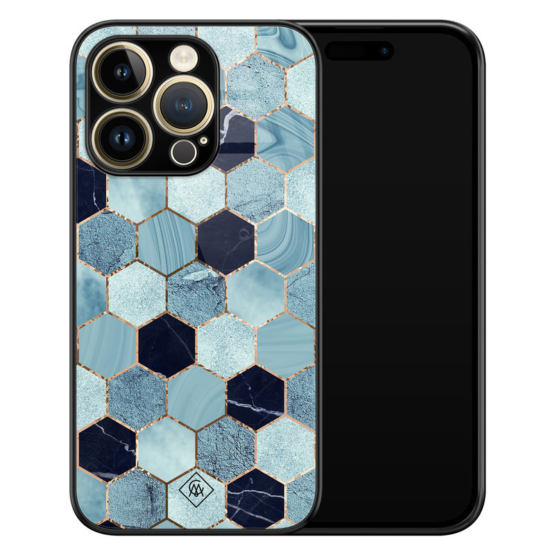 Casimoda iPhone 14 Pro glazen hardcase - Blue cubes