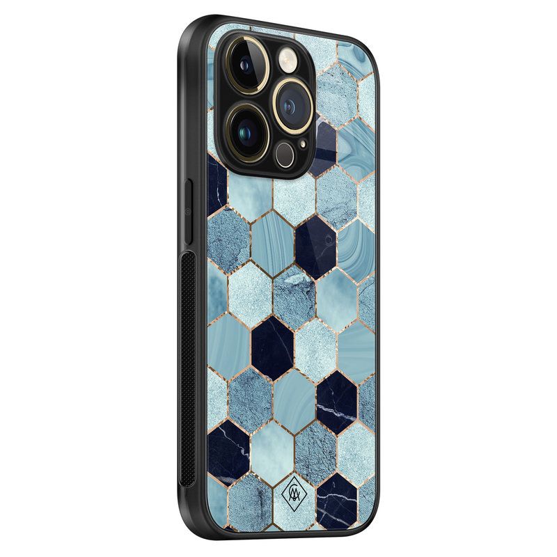Casimoda iPhone 14 Pro glazen hardcase - Blue cubes