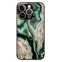 Casimoda iPhone 14 Pro glazen hardcase - Green waves