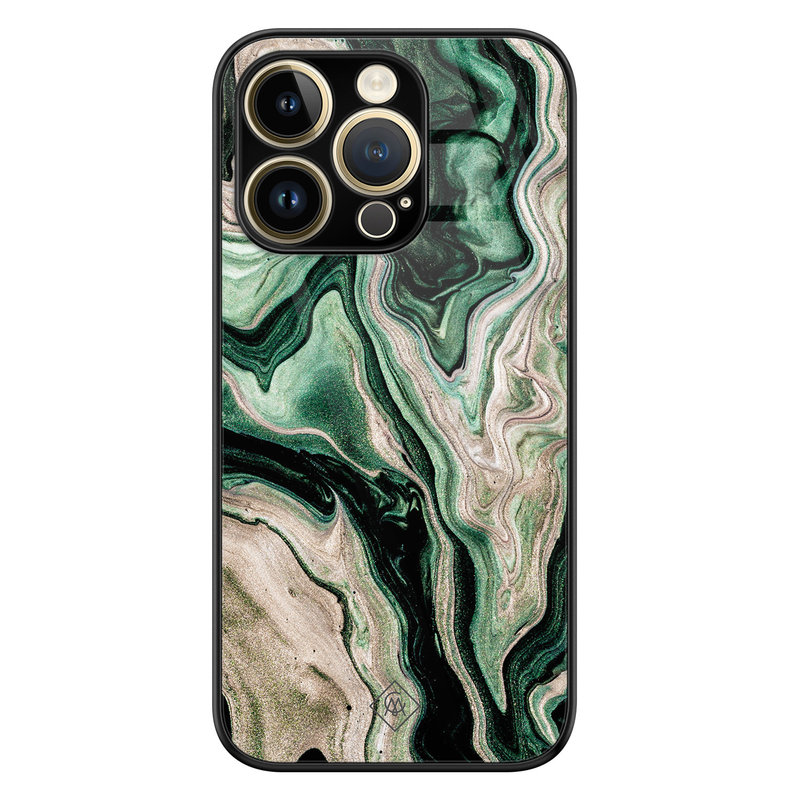 Casimoda iPhone 14 Pro glazen hardcase - Green waves