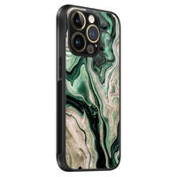 Casimoda iPhone 14 Pro glazen hardcase - Green waves