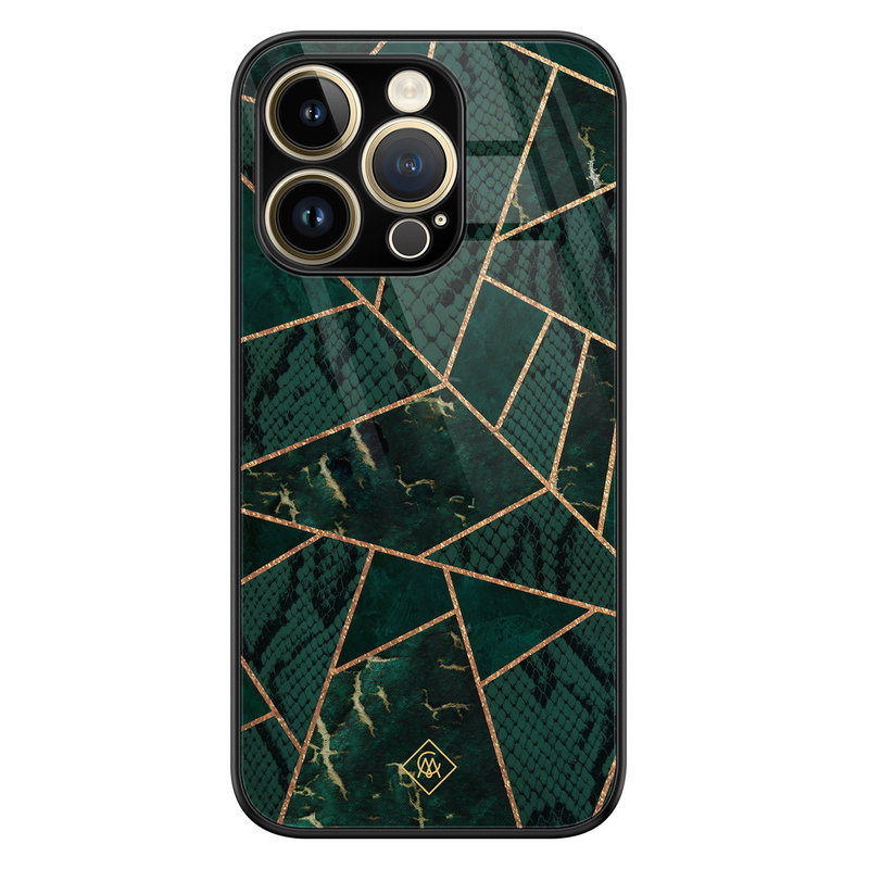 Casimoda iPhone 14 Pro glazen hardcase - Abstract groen