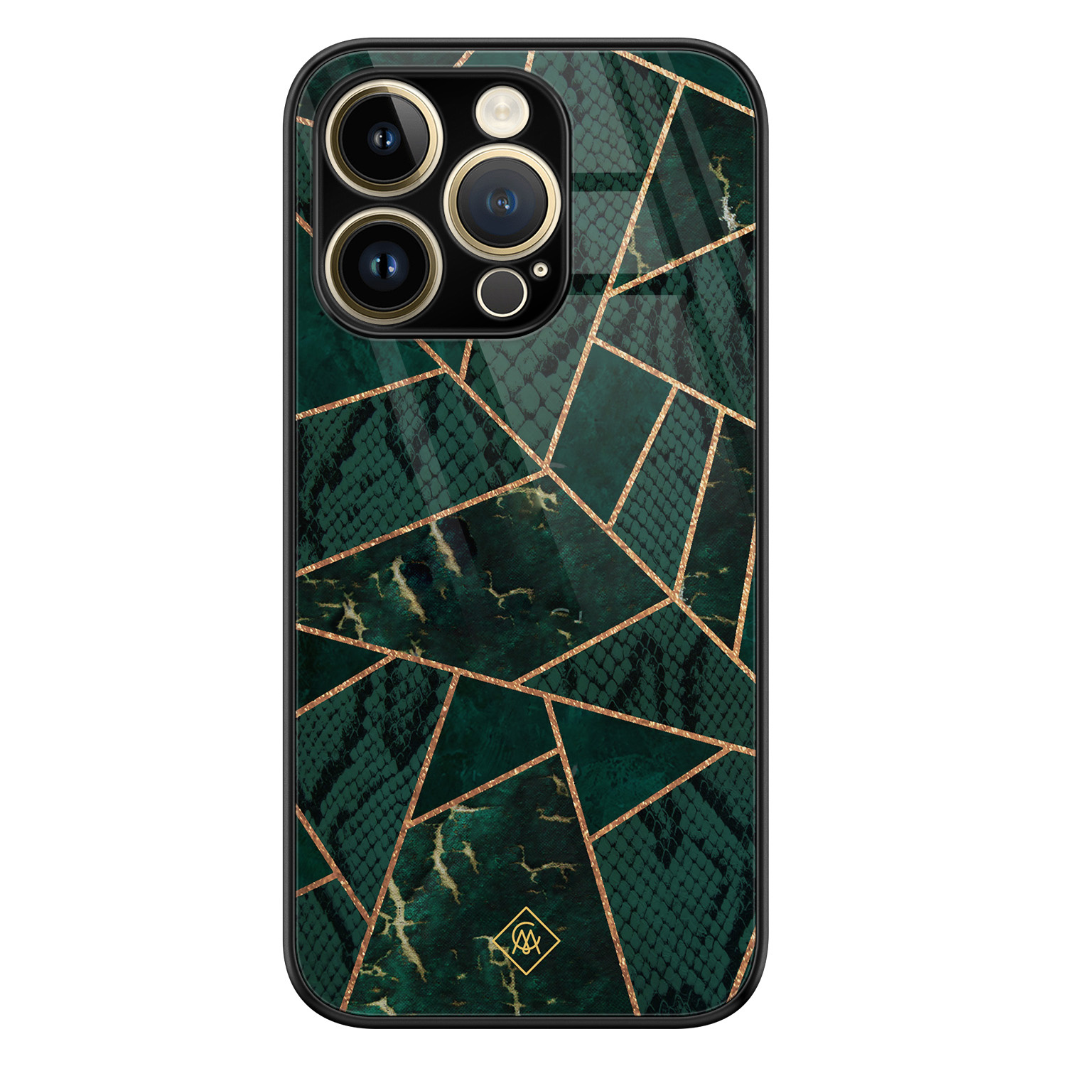 iPhone 14 Pro glazen hardcase - Abstract groen