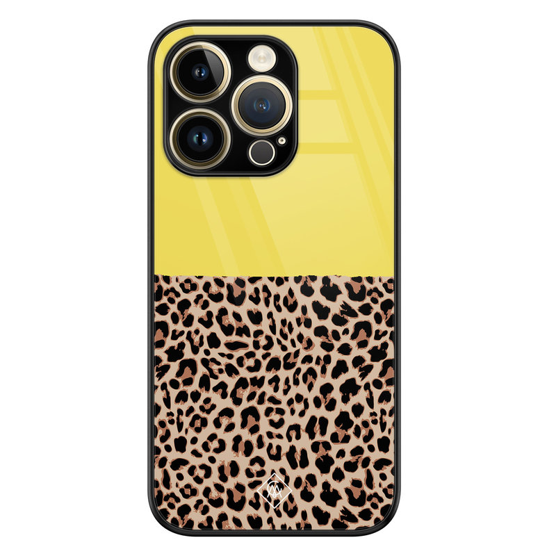 Casimoda iPhone 14 Pro glazen hardcase - Luipaard geel