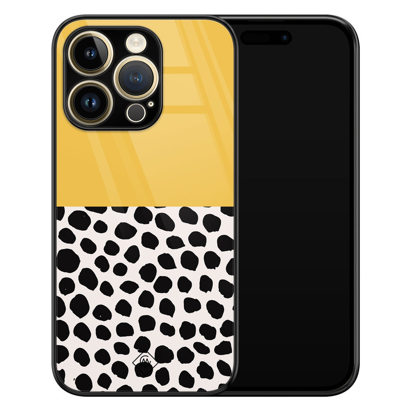 Casimoda iPhone 14 Pro glazen hardcase - Abstract geel
