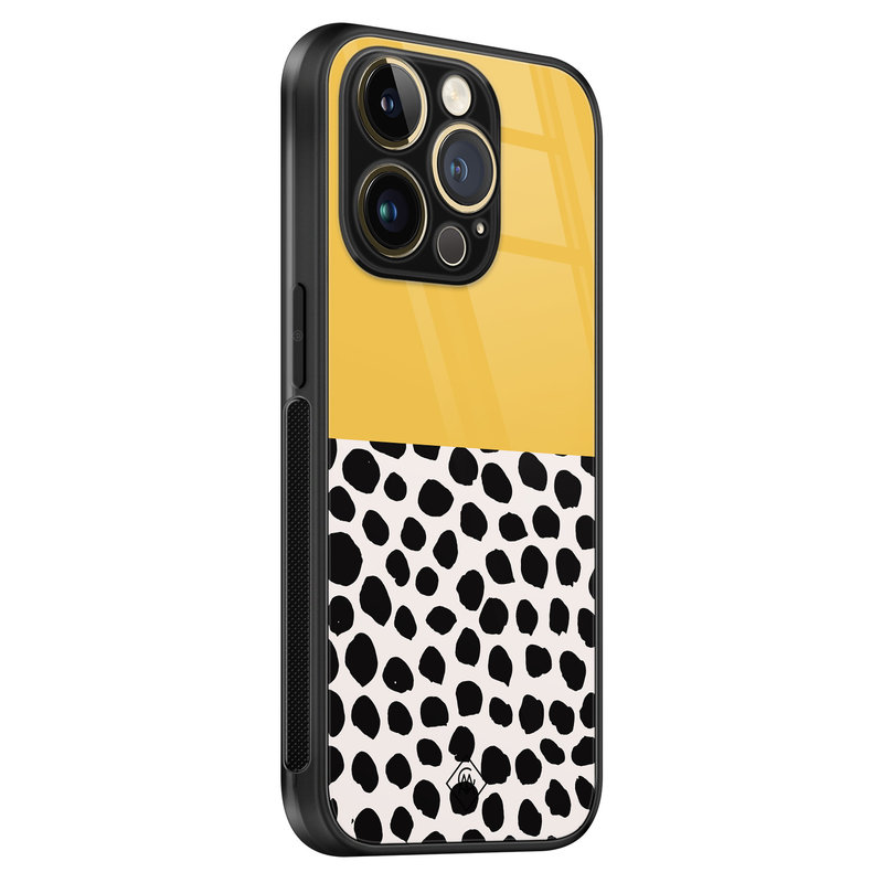 Casimoda iPhone 14 Pro glazen hardcase - Abstract geel