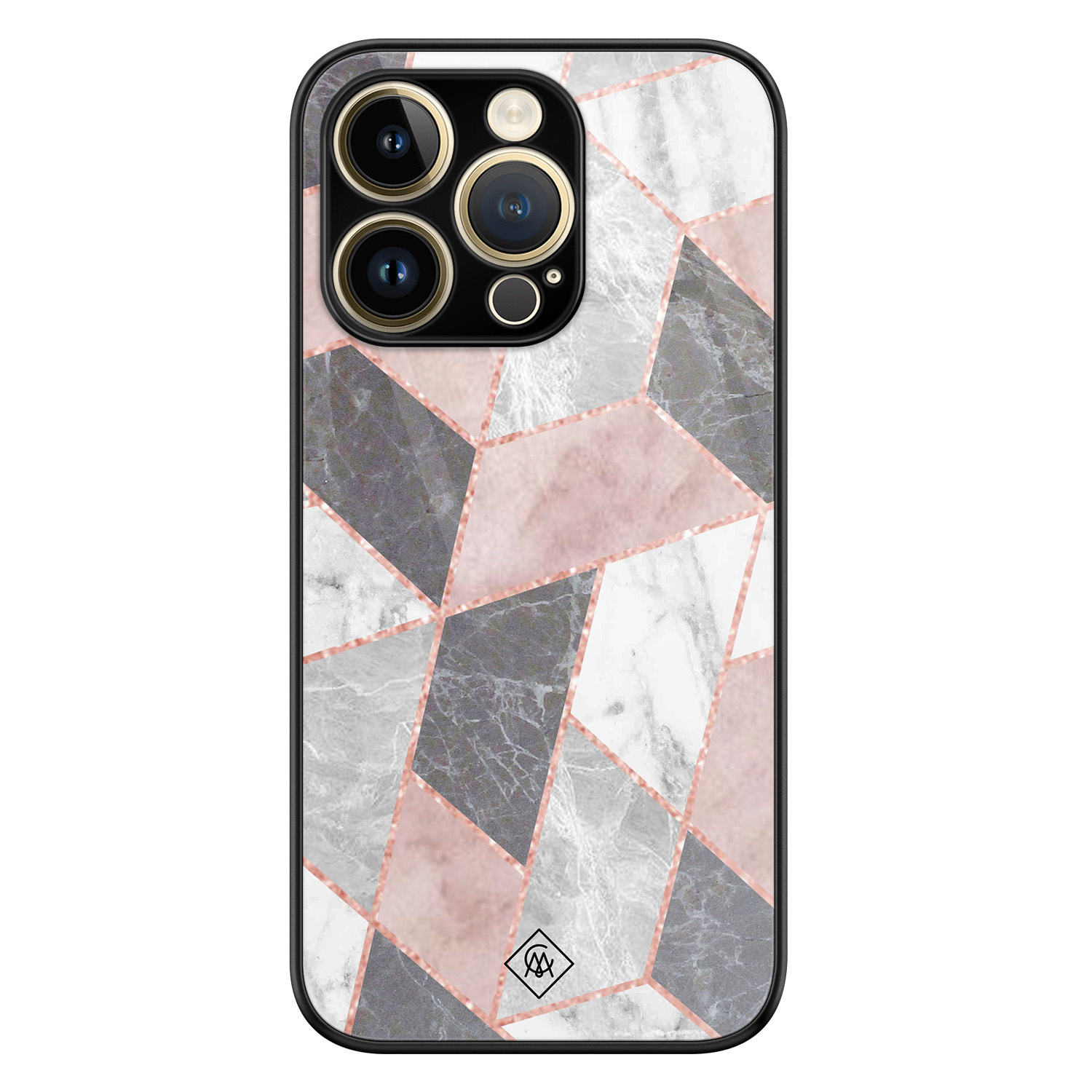 iPhone 14 Pro glazen hardcase - Stone grid