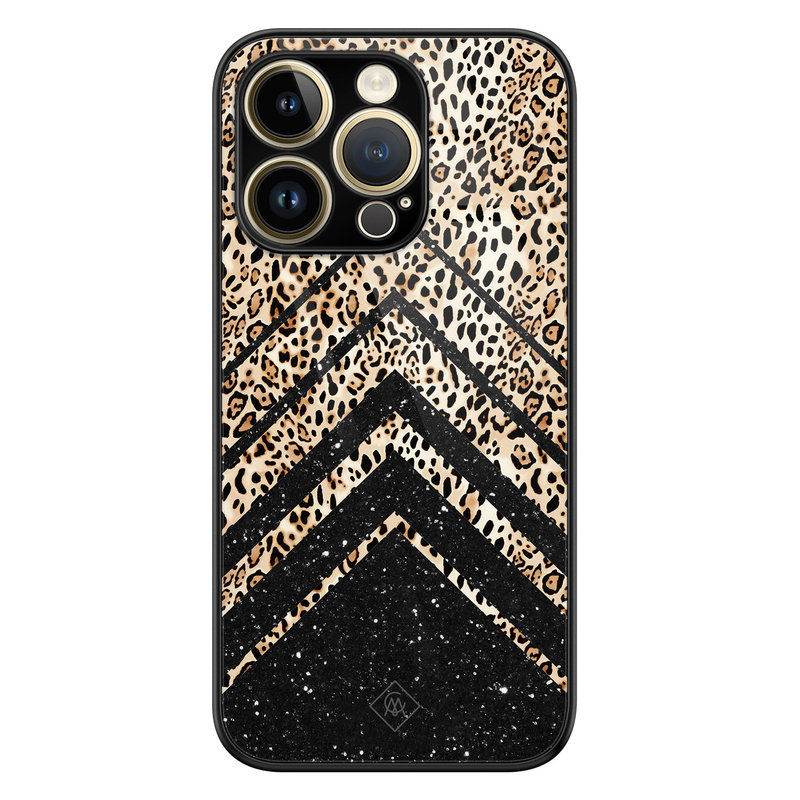 Casimoda iPhone 14 Pro glazen hardcase - Chevron luipaard