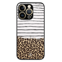 Casimoda iPhone 14 Pro glazen hardcase - Leopard lines