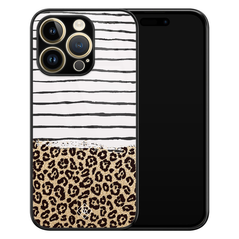 Casimoda iPhone 14 Pro glazen hardcase - Leopard lines