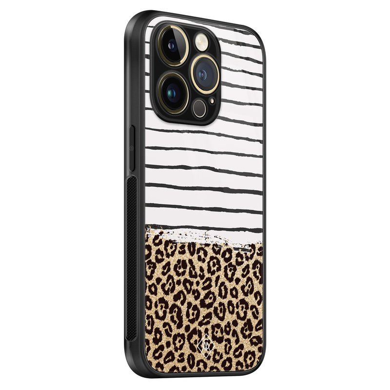 Casimoda iPhone 14 Pro glazen hardcase - Leopard lines