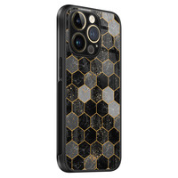 Casimoda iPhone 14 Pro glazen hardcase - Hexagons zwart