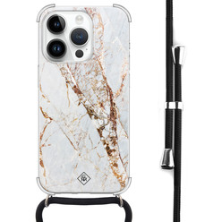 Casimoda iPhone 14 Pro hoesje met koord - Marmer goud